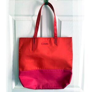 Lancôme Large Orange & Pink Colorblock Flamingo Lined Reversible Tote Bag